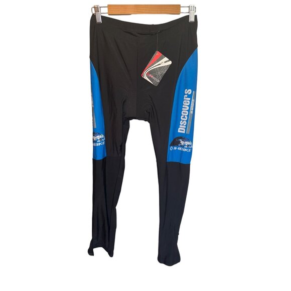 NWT INBIKE Mens Cycling Compression Pants Black & Blue Large Pads Discovery Logo - Picture 2 of 14